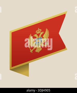 National flag of Montenegro illustrated as a stylish 3D ribbon banner for patriotic design elements and national events.. Stock Vector