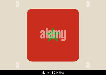 Moroccan National Flag Vector displayed as a rounded square button icon for modern web and graphic design.. Stock Vector
