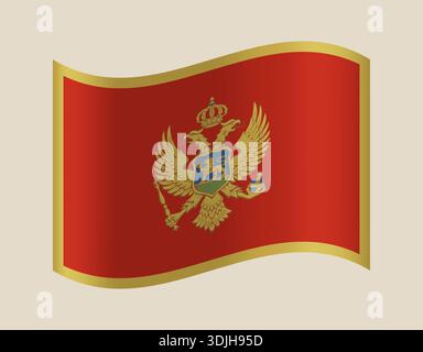 Montenegro national flag waving gracefully with coat of arms, a patriotic symbol of Europe in vector illustration format.. Stock Vector