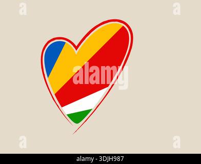 Seychelles flag in a hand-drawn heart shape symbolizing patriotic love for the country, an isolated vector icon.. Stock Vector