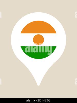 Niger flag map pin icon marking a geographical destination point for travel and national identity.. Stock Vector