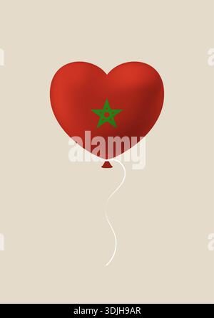 Moroccan flag heart balloon floating in the air as a symbol of national pride and love for Morocco.. Stock Vector