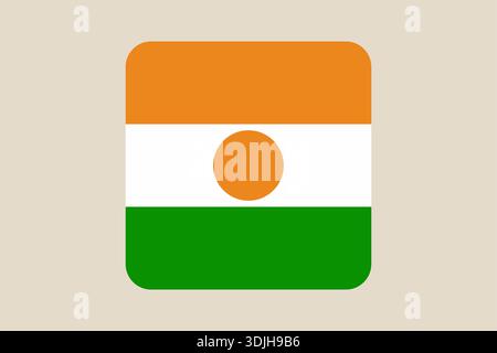 Niger national flag vector icon, a glossy rounded square button symbol isolated for web and app design.. Stock Vector