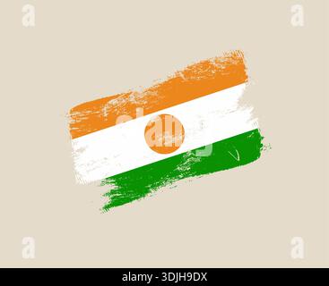 Flag of Niger illustration with a grunge brush stroke design on an isolated background representing national pride.. Stock Vector
