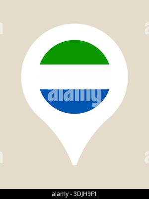 Sierra Leone national flag inside a modern map marker icon representing location, travel, and geography concepts.. Stock Vector