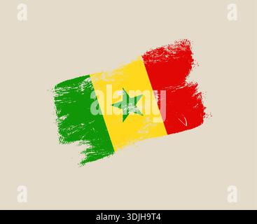 Senegal Flag created with a grunge brush stroke effect, a patriotic vector illustration isolated on a background.. Stock Vector
