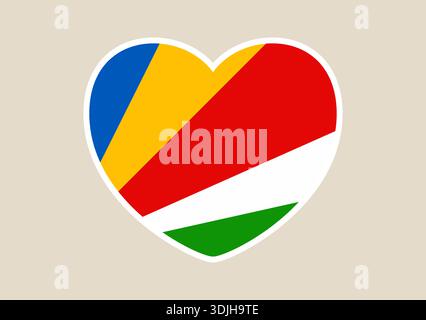 Vector icon of the Seychelles national flag contained within a heart shape, an isolated symbol representing patriotic love.. Stock Vector