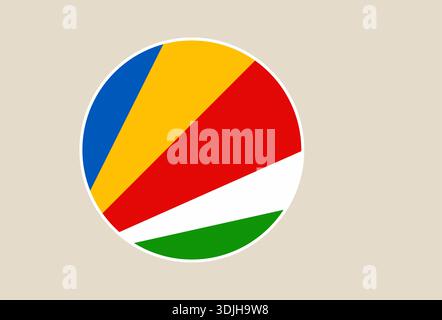 National Flag of Seychelles illustrated as a round vector symbol, a patriotic icon for African tourism.. Stock Vector
