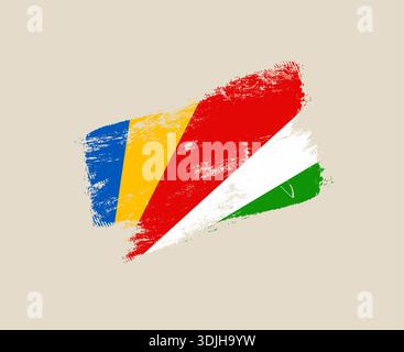 Seychelles Flag painted with a rough brush stroke, an artistic grunge vector illustration on an isolated background.. Stock Vector
