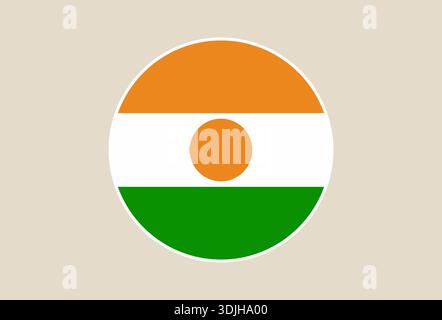 National flag of Niger represented as a circular button icon, a simple modern vector illustration for patriotic design.. Stock Vector