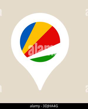 Seychelles Flag Map Pin Icon Marking a Geographic Destination, a Clean Vector Illustration for Travel and Tourism.. Stock Vector