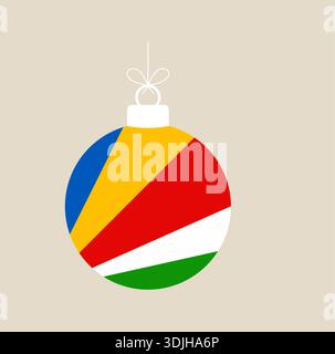 Christmas ball ornament with the Seychelles flag design hanging for a festive national winter holiday celebration concept.. Stock Vector