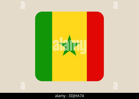 Senegal flag vector icon displayed as a rounded square button for web and app user interface design.. Stock Vector