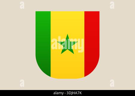 Senegal flag designed in a shield shape, a simple vector illustration of the national country emblem for patriotic concepts.. Stock Vector