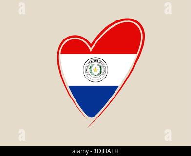 Paraguay national flag in a hand-drawn heart shape, a vector illustration representing love and patriotic pride.. Stock Vector