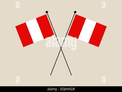 Two crossed flags of Peru on flagpoles, a simple vector illustration representing national identity and South American patriotism.. Stock Vector
