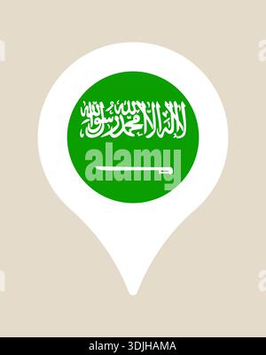 Saudi Arabia Flag inside a Modern Map Location Pin, a Vector Icon Symbolizing a Travel Destination or Place.. Stock Vector