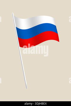 Russian Federation flag waving on a flagpole, an isolated vector illustration representing a proud patriotic national symbol.. Stock Vector