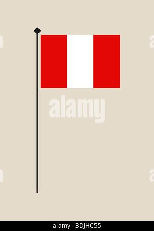 Peruvian national flag vector illustration on a simple flagpole, isolated on a plain background representing patriotism.. Stock Vector