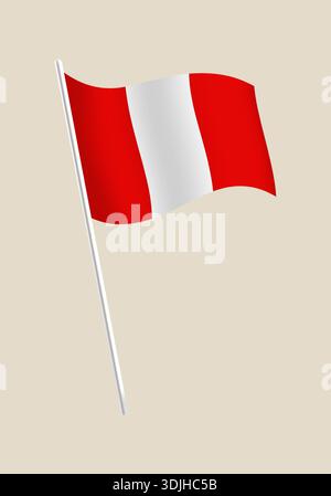Peruvian flag waving on a flagpole, a realistic vector illustration representing the national patriotic symbol of Peru.. Stock Vector