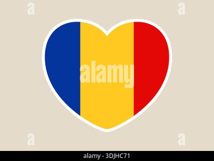Romanian flag inside a love heart shape vector illustration symbolizing national pride, support, and patriotism.. Stock Vector