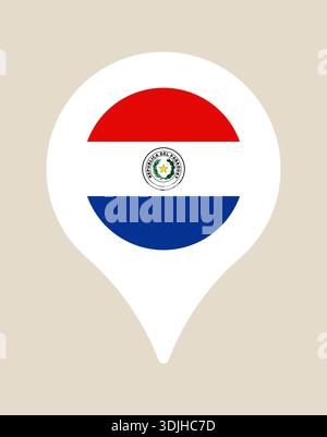 Paraguayan National Flag Emblem in a Map Pin Marker Illustrating a Geographic Destination for Travel and Tourism.. Stock Vector