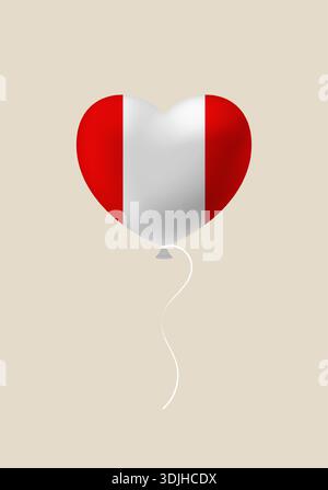 Peru flag heart balloon vector illustration floating in the air for a national holiday celebration with patriotic love.. Stock Vector
