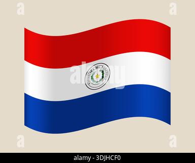 Flag of Paraguay vector with official coat of arms waving gracefully, an isolated national symbol of patriotism.. Stock Vector