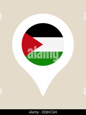 Palestine Flag within a white map pin location marker icon, a simple vector for national and geographic concepts.. Stock Vector