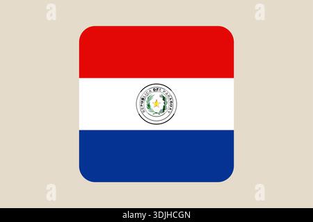 Paraguayan flag vector icon with the national coat of arms, a rounded square button representing a patriotic South American country.. Stock Vector