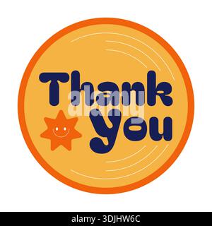 Cheerful thank you round orange sticker illustration Stock Vector