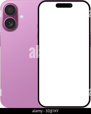 Pink Mobile Phone Device Front and Back Mockup Template. Realistic Smartphone Design with Blank Display. Vector Illustration Stock Vector