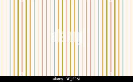 Halftone seamless pattern of vertical lines in a retro color palette of teal, gold, pink, and red on a cream background. This simple linear design is Stock Vector