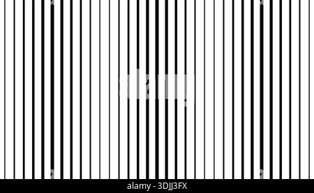 A seamless halftone pattern of black vertical lines transitioning in thickness. This abstract geometric background creates an optical illusion or grad Stock Vector