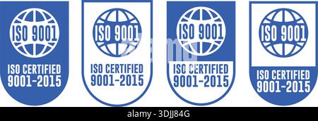 ISO 9001 Certified Quality Management Labels and Badges – Vector Set for Certification, Compliance, and Business Stock Vector