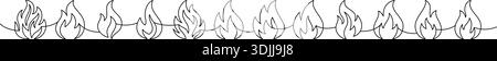 Fire line art border with flame shapes. Continuous flame pattern for tattoo, print, and graphic designs Stock Vector