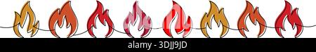 Abstract colorful flame silhouettes. Seamless fire divider design for tattoo, print, and vector graphics Stock Vector