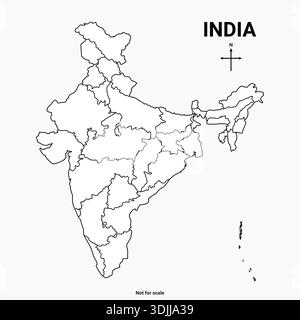 Political Map of India Showing States and Union Territories with Clear Boundaries and Distinct Color Coding for Geography Education and Academic Use Stock Vector