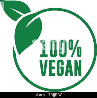 Vegan and 100% Vegan Food Labels and Badges Vector Set – Plant-Based Certification Icons Stock Vector