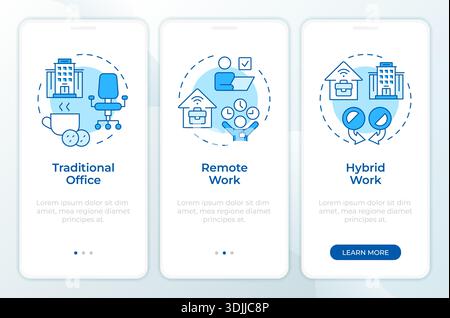 Business work models blue onboarding mobile app screen Stock Vector