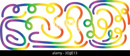 Colorful Abstract Swirl Line Art – Rainbow Gradient Curvy Decorative Design Stock Vector