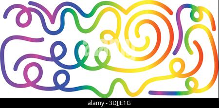 Colorful Abstract Swirl Line Art – Rainbow Gradient Curvy Decorative Design Stock Vector