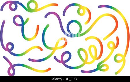 Colorful Abstract Swirl Line Art – Rainbow Gradient Curvy Decorative Design Stock Vector