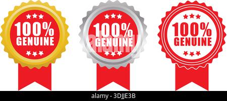 100% Genuine Parts Badge Vector Design – Authentic Product Label, Warranty Seal, and Quality Guarantee Tag Stock Vector