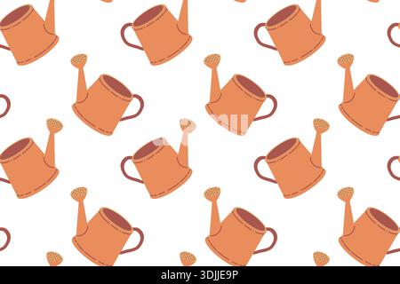 Seamless pattern with a watering can. Summer series of flat illustrations. Tools for growing plants, gardening, and vegetable gardening. Stock Vector