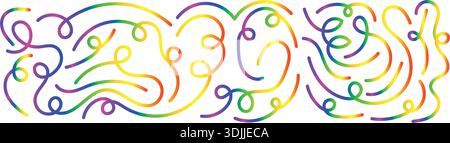 Colorful Abstract Swirl Line Art – Rainbow Gradient Curvy Decorative Design Stock Vector