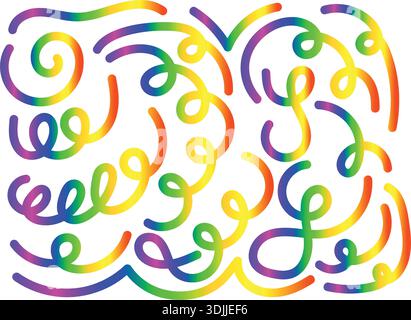 Colorful Abstract Swirl Line Art – Rainbow Gradient Curvy Decorative Design Stock Vector