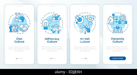 4 types of organizational culture blue onboarding mobile app screen Stock Vector