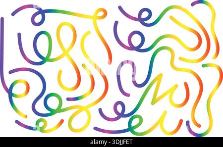 Colorful Abstract Swirl Line Art – Rainbow Gradient Curvy Decorative Design Stock Vector