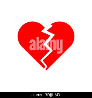 Vector red heart divided into two separate halves representing heartbreak emotional pain sadness and love separation isolated on white background simp Stock Vector